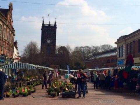 Outdoor market in Burton Market Place